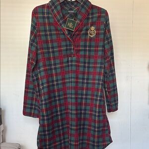 Lauren Ralph Lauren Womens Shawl-Collar Printed Fleece Sleepshirt Size Small